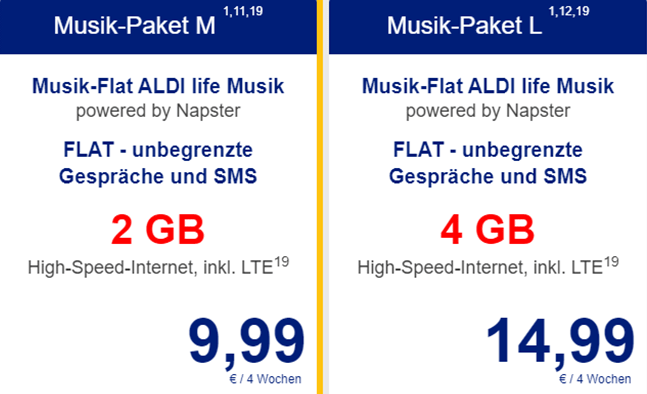 ALDI TALK Musik Streaming-Pakete