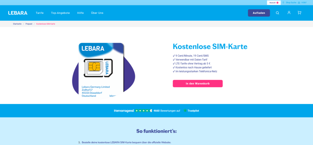 Kostenlose SIM-Karte von LEBARA