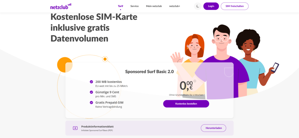 Kostenlose netzclub SIM-Karte inkl. Internet-Flat