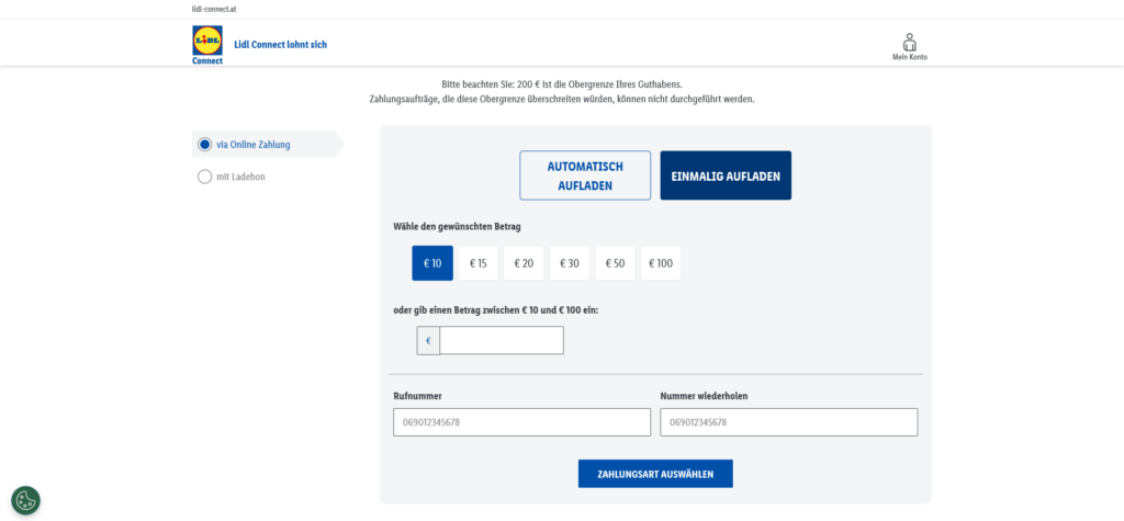 LIDL Connect online aufladen