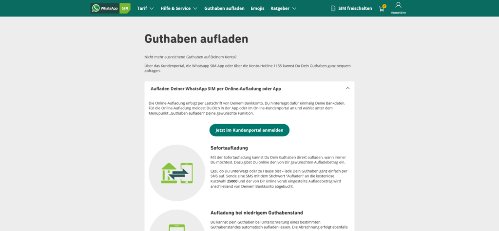 Guthaben aufladen für die WhatsApp SIM