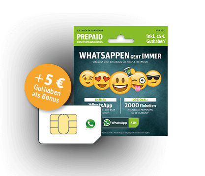WhatsApp SIM Karte inkl. 15 € Startguthaben