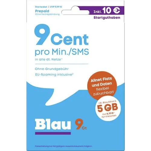 BLAU 9 Cent Startpaket inkl. Startguthaben