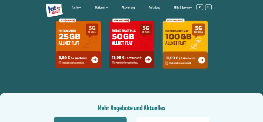 jamobil Prepaid Tarife im Überblick